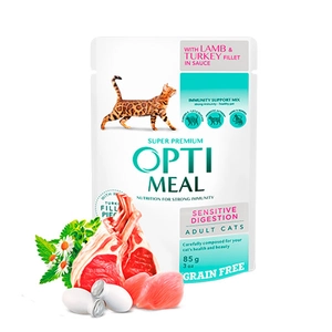 Optimeal Sensitive Digestion Sos İçinde Fileto Kuzu ve Hindi Etli Yetişkin Kedi Konservesi 85gr
