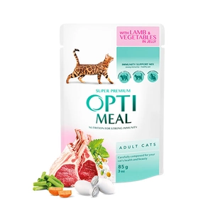 Optimeal Jöle İçinde Parça Kuzu Etli ve Sebzeli Yetişkin Kedi Konservesi 85gr