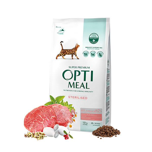 Optimeal Süper Premium Dana Etli-Sorgumlu Kısır Kedi Maması 1.5 kg - 2