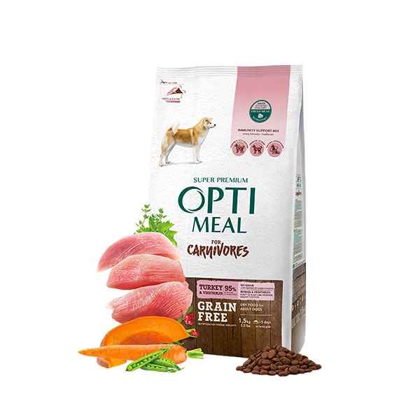 Optimeal Süper Premium Hindili-Sebzeli Tüm Irk Yetişkin Tahılsız Köpek Maması 1.5 kg - 1