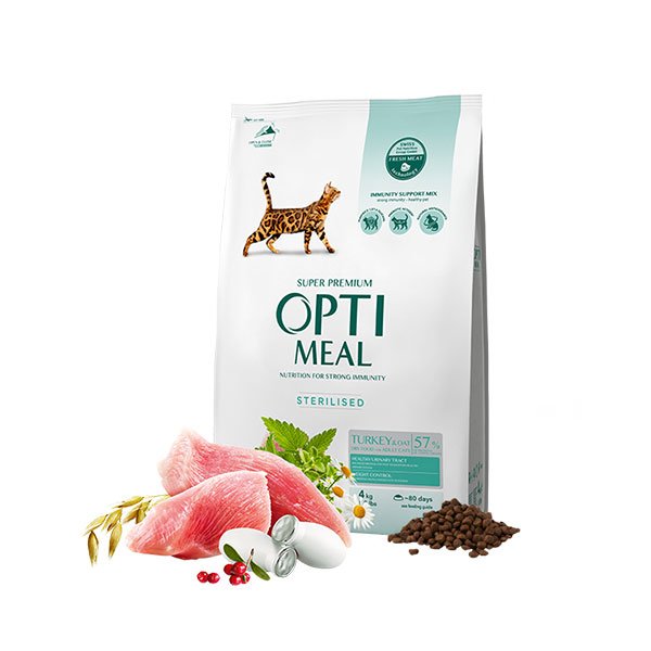 Optimeal Süper Premium Hindili-Yulaflı Kısır Kedi Maması 4 Kg - 1