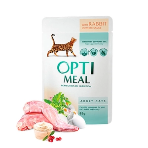 Optimeal Beyaz Sos İçinde Parça Tavşan Etli Yetişkin Kedi Konservesi 85gr