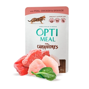 Optimeal Carnivores Sos İçinde Fileto Dana Etli Tavuklu ve Ispanaklı Yetişkin Kedi Konservesi 85gr