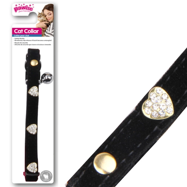 Pawise Kalp Taşlı Siyah Kedi Tasması - 1