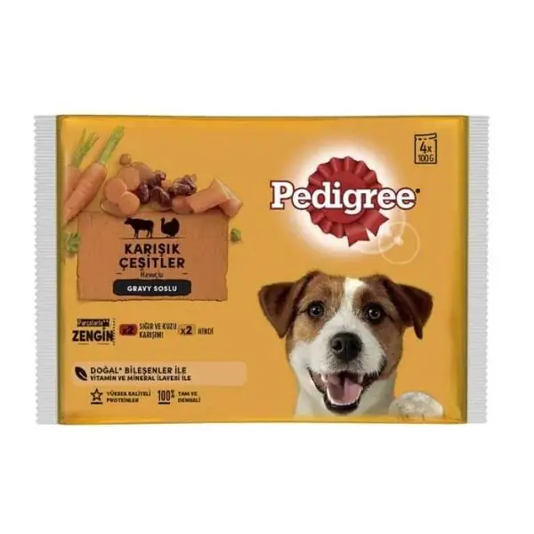 Pedigree Sığır Etli Kuzulu ve Hindili Köpek Yaş Maması 100gr x 4 Adet - 1