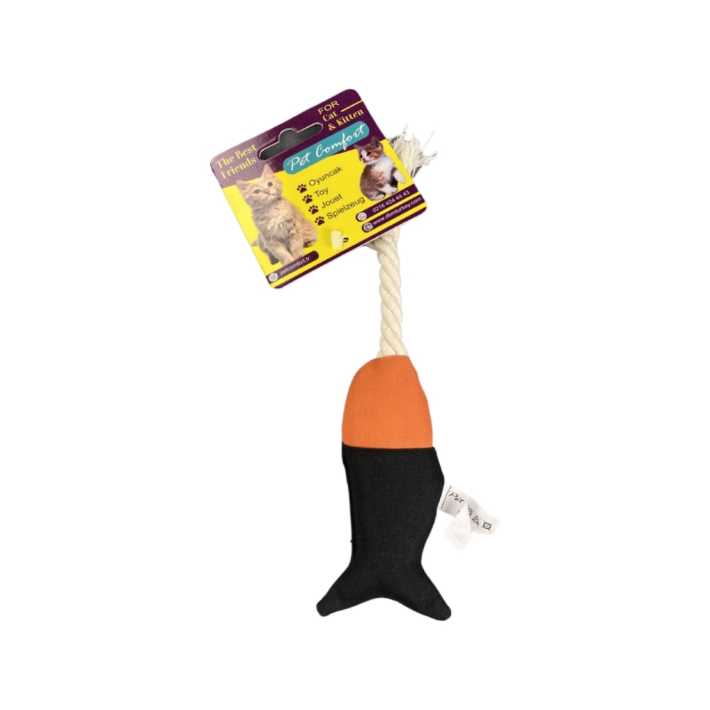 Pet Comfort İpli Balık Su Geçirmez Kedi Oyuncağı Lacivert-Turuncu Ø6cm, 24cm - 1