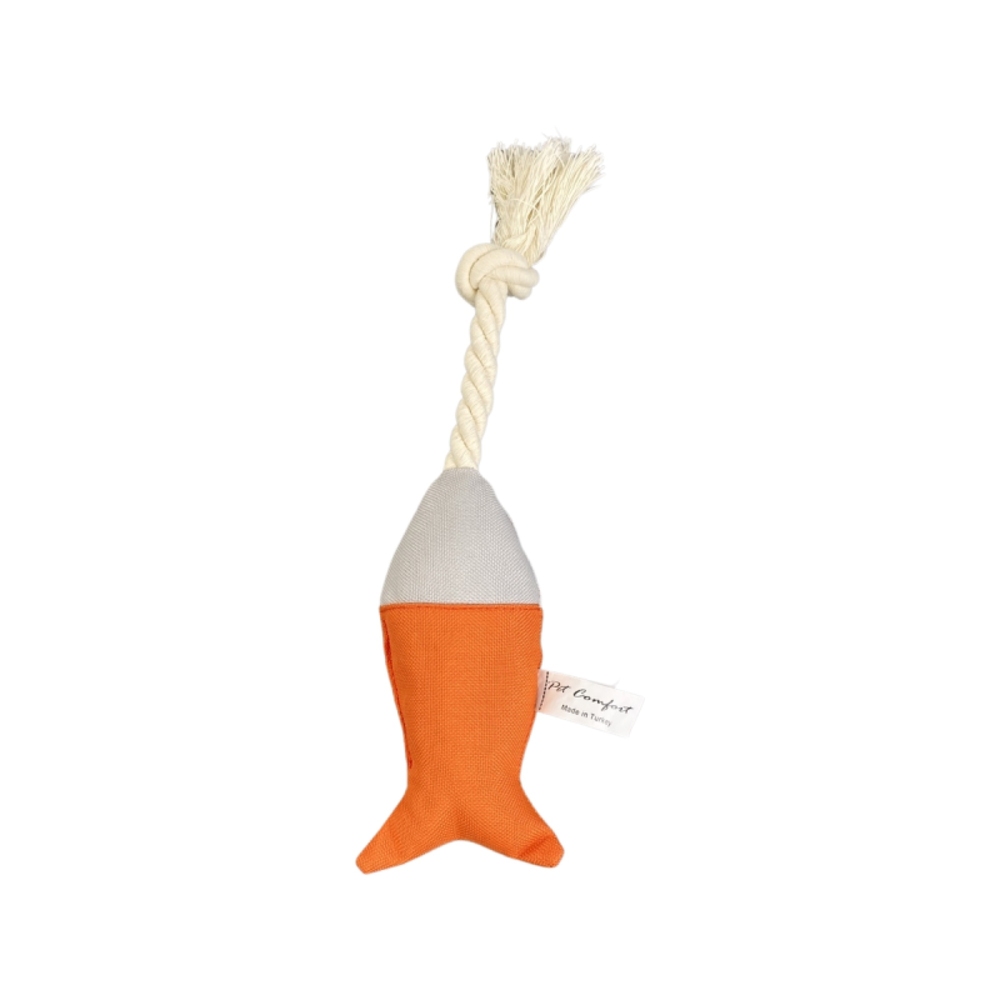Pet Comfort İpli Balık Su Geçirmez Kedi Oyuncağı Turuncu-A.Gri Ø6cm, 24cm - 1