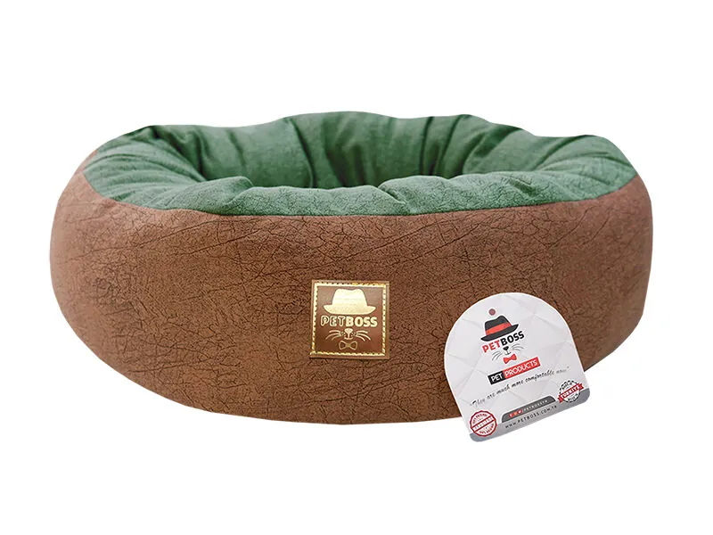 Petboss Çift Taraflı Simit Kedi Köpek Yatağı Kahverengi Yeşil 50 Cm - 1