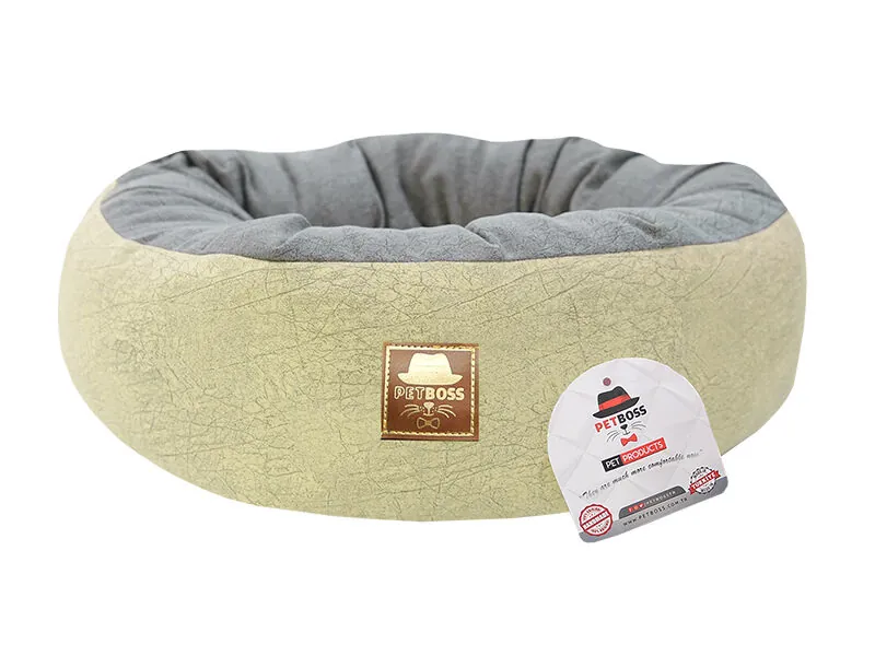 Petboss Çift Taraflı Simit Kedi Köpek Yatağı Krem Gri 50 Cm - 1