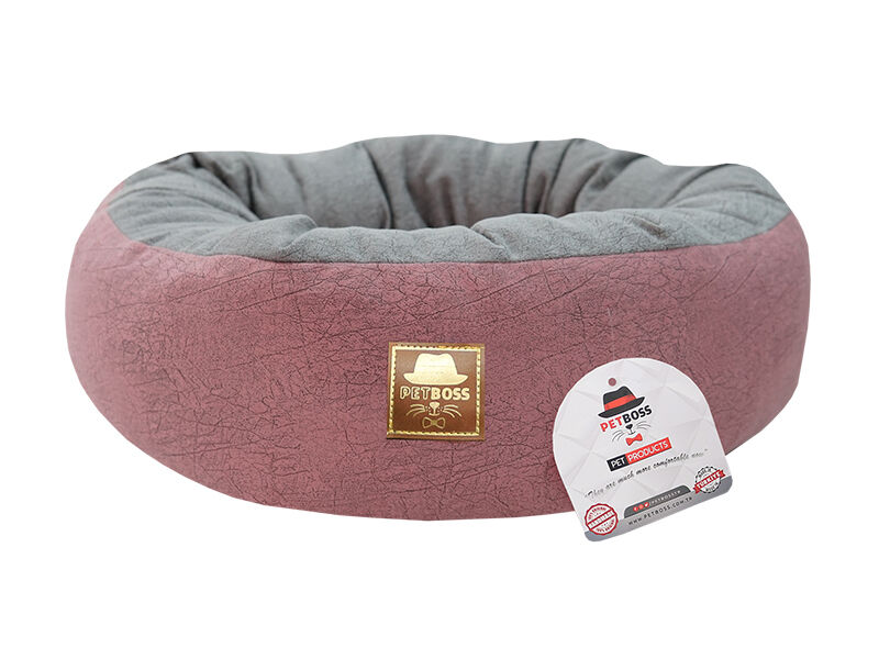Petboss Çift Taraflı Simit Kedi Köpek Yatağı Pembe Gri 50 Cm - 1