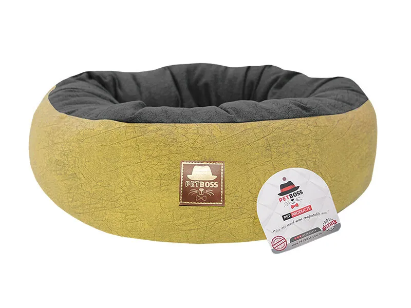 Petboss Çift Taraflı Simit Kedi Köpek Yatağı Siyah Hardal 50 Cm - 1