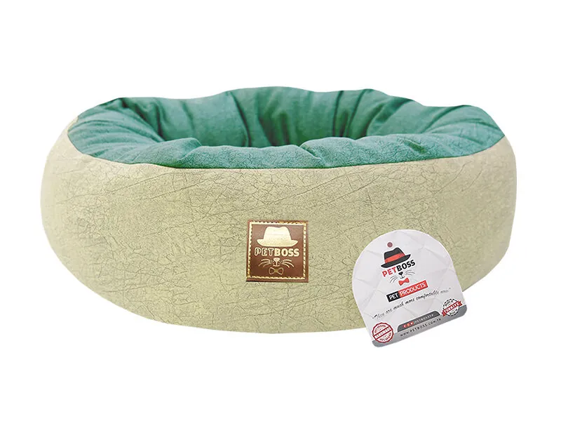 Petboss Çift Taraflı Simit Kedi Köpek Yatağı Turkuaz Krem 50 Cm - 1