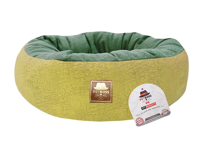 Petboss Çift Taraflı Simit Kedi Köpek Yatağı Yeşil Sarı 50 Cm - 1
