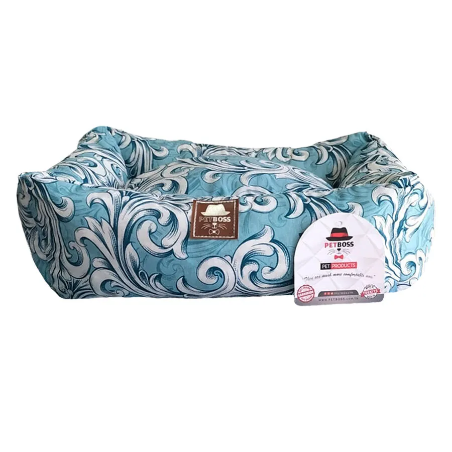 Petboss Açık Mavi Çiçek Desenli Kedi Köpek Yatağı Medium - 1