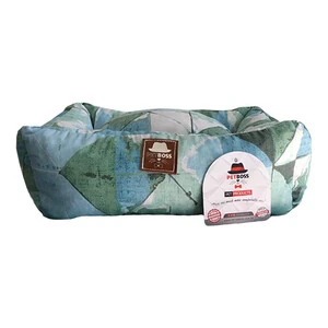 Petboss Mavi Yeşil Kare Desenli Kedi Köpek Yatağı Medium