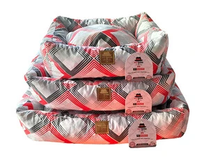 Petboss Kırmızı Gri Siyah Baklava Desenli Kedi Köpek Yatağı Large - 2