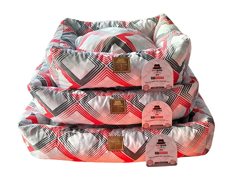 Petboss Kırmızı Gri Siyah Baklava Desenli Kedi Köpek Yatağı Large - 2