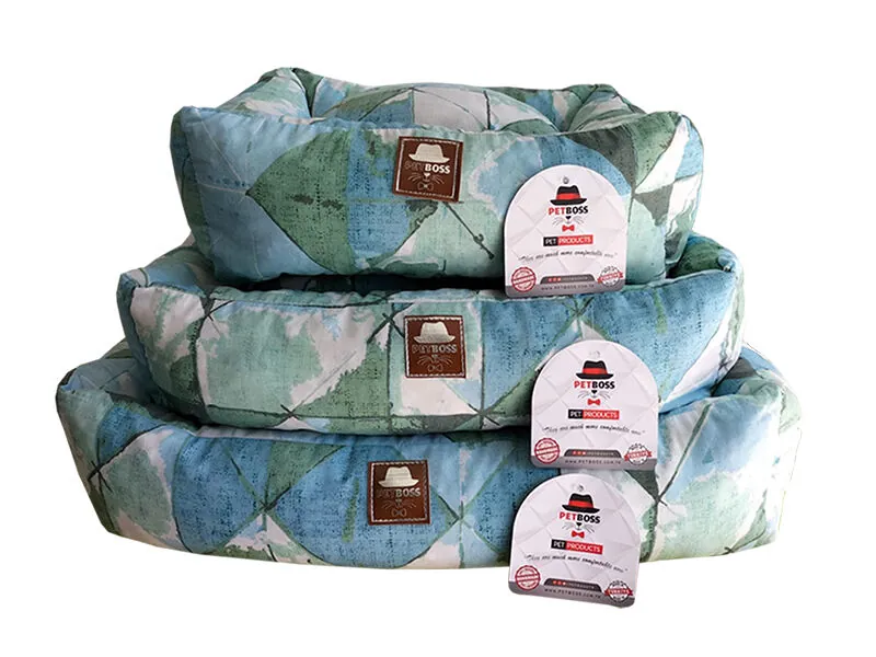 Petboss Mavi Yeşil Kare Desenli Kedi Köpek Yatağı Large - 2