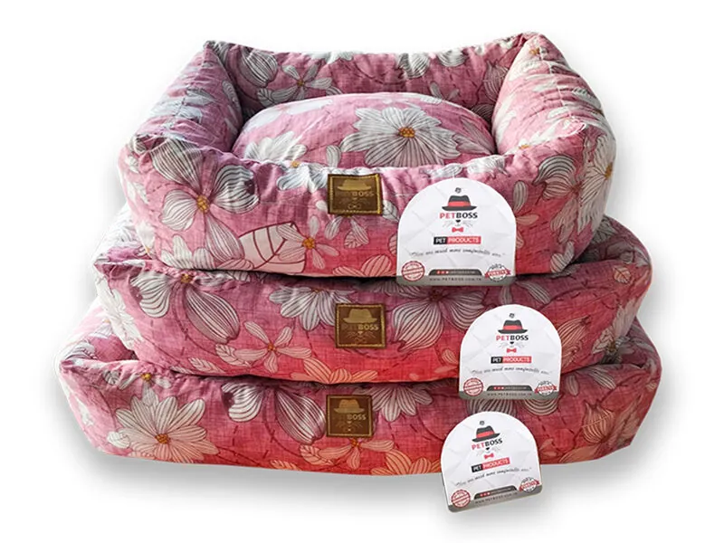 Petboss Pembe Beyaz Çiçek Desenli Kedi Köpek Yatağı Small - 2