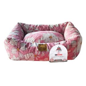 Petboss Pembe Beyaz Çiçek Desenli Kedi Köpek Yatağı Large