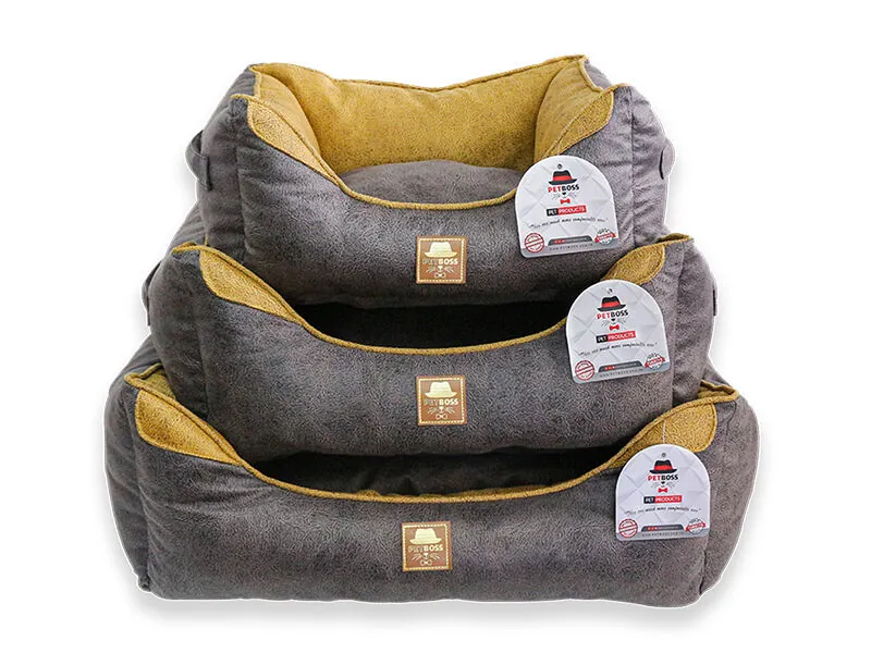 Petboss Kare Kedi Köpek Yatağı Gri Hardal Small - 2