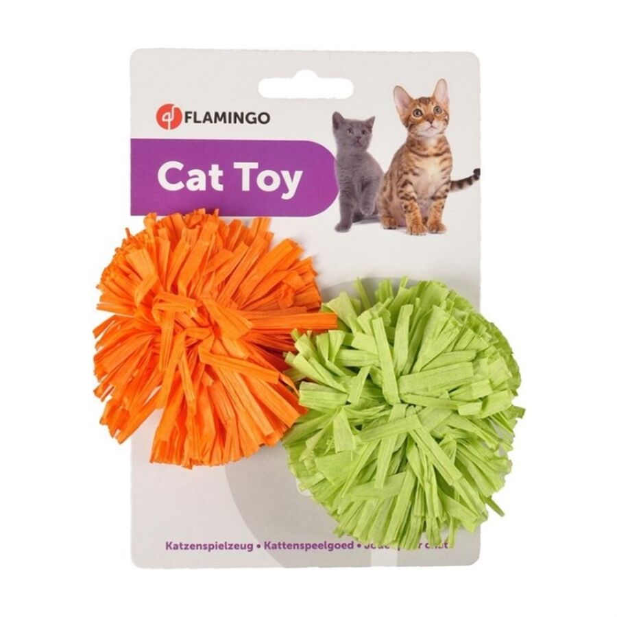 Flamingo Ponpon Top Kedi Oyuncağı Turuncu/Yeşil - 1