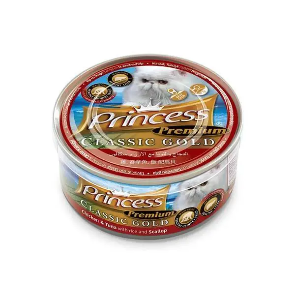 Princess Classic Gold Tavuklu Ton Balıklı Deniz Tarağı ve Kızılcıklı Yetişkin Kedi Konservesi 170 gr - 1