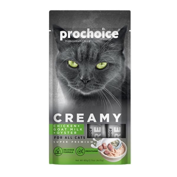 ProChoice Creamy Tavuklu, Keçi Sütlü ve İstiridyeli Sıvı Kedi Ödül Maması 15 g (4'lü) - 1