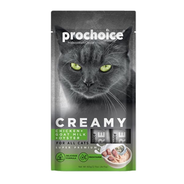 ProChoice Creamy Tavuklu, Keçi Sütlü ve İstiridyeli Sıvı Kedi Ödül Maması 15 g (4'lü) - 1