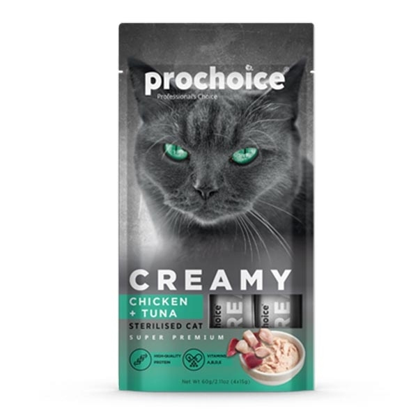 ProChoice Creamy Tavuklu ve Ton Balıklı Sıvı Kısırlaştırılmış Kedi Ödül Maması 15 g (4'lü) - 1