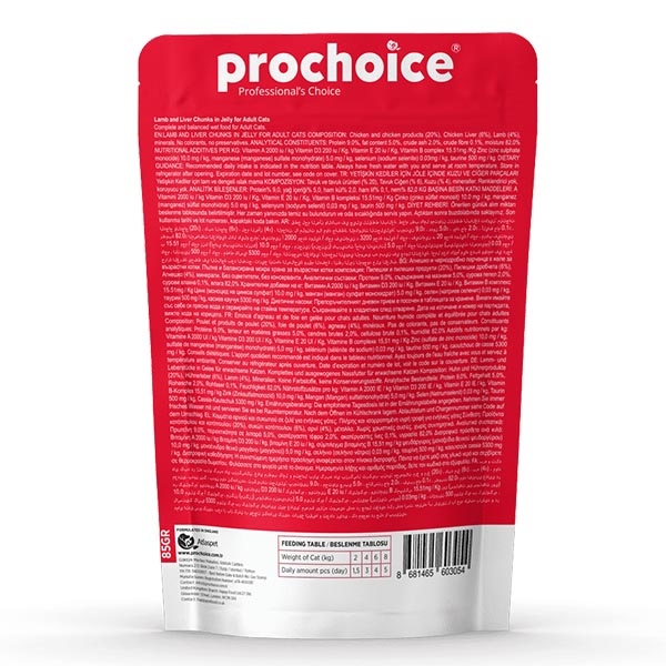 ProChoice Kuzu Etli ve Ciğerli Jöleli Tahılsız Yetişkin Kedi Yaş Maması 85 g