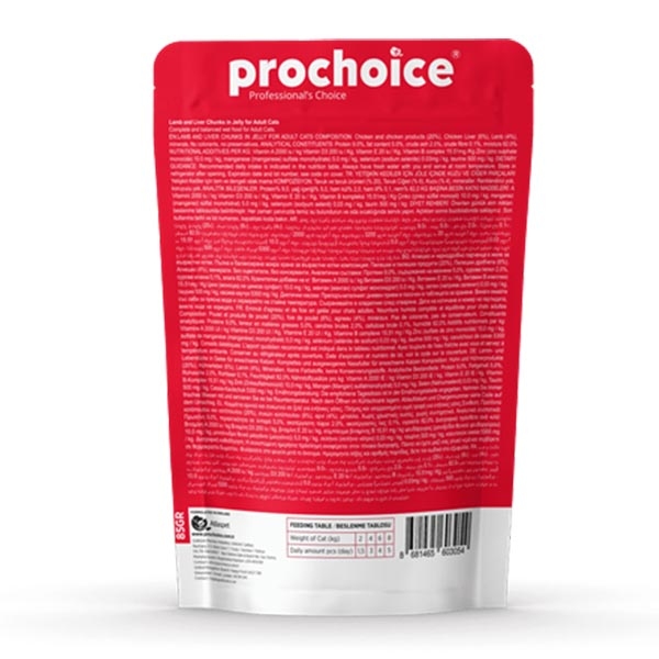 ProChoice Kuzu Etli ve Ciğerli Jöleli Tahılsız Yetişkin Kedi Yaş Maması 85 g - 2