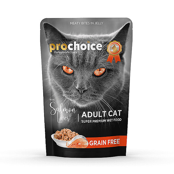 ProChoice Somonlu ve Ciğerli Jöleli Tahılsız Yetişkin Kedi Yaş Maması 85 g - 1