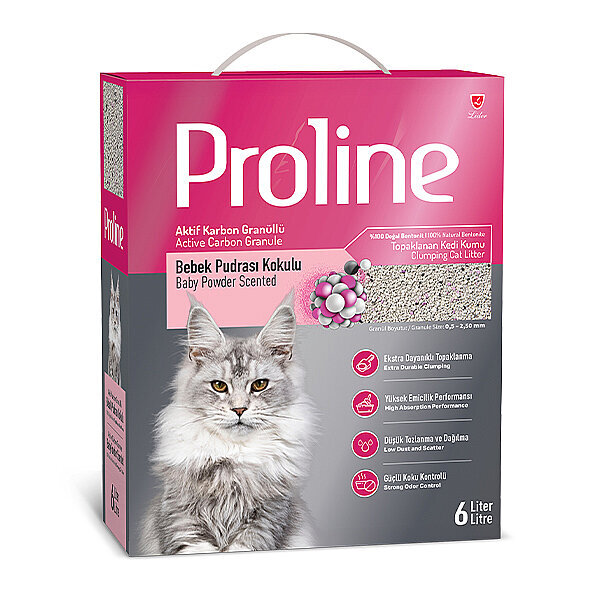 Proline Aktif Karbon Granüllü Bebek Pudrası Kokulu Bentonit Kedi Kumu 6 L
