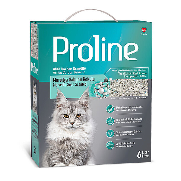 Proline Aktif Karbon Granüllü Marsılya Sabunu Kokulu Bentonit Kedi Kumu 6 L