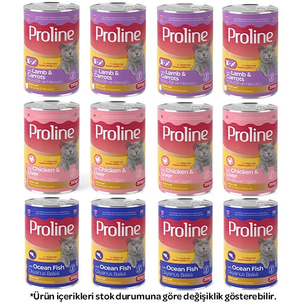 Proline Pate içinde Et Parçacıklı Karışık Kedi Yaş Maması 395 Gr X 12 Adet - 1