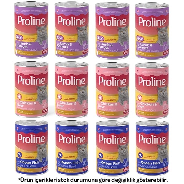 Proline Pate içinde Et Parçacıklı Karışık Kedi Yaş Maması 395 Gr X 12 Adet - 1