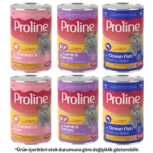 Proline Pate içinde Et Parçacıklı Karışık Kedi Yaş Maması 395 Gr X 6 Adet
