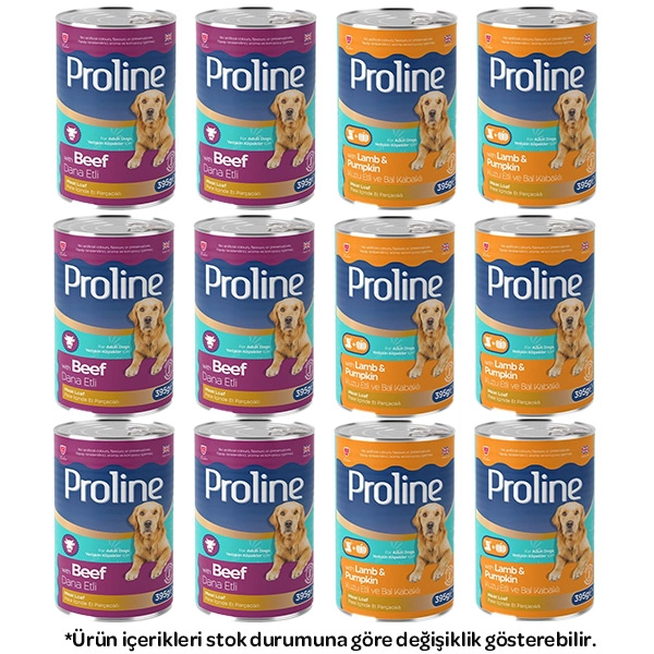 Proline Pate içinde Et Parçacıklı Karışık Köpek Yaş Maması 395 Gr X 12 Adet - 1