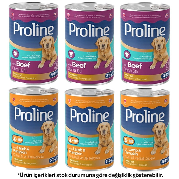 Proline Pate içinde Et Parçacıklı Karışık Köpek Yaş Maması 395 Gr X 6 Adet - 1