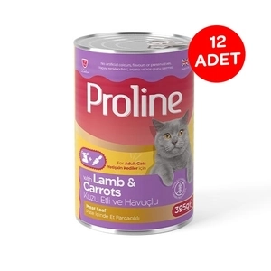 Proline Pate içinde Et Parçacıklı Kuzu Etli ve Havuçlu Yetişkin Kedi Maması 395 Gr X 12 Adet