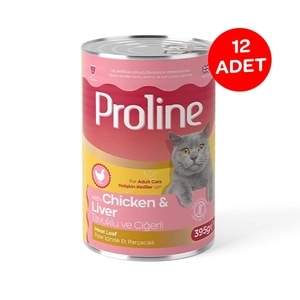 Proline Pate içinde Et Parçacıklı Tavuklu ve Ciğerli Yetişkin Kedi Maması 395 Gr X 12 Adet