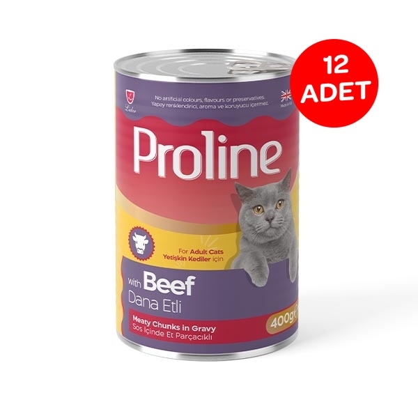 Proline Sos içinde Et Parçacıklı Dana Etli Yetişkin Kedi Maması 400 Gr X 12 Adet - 1