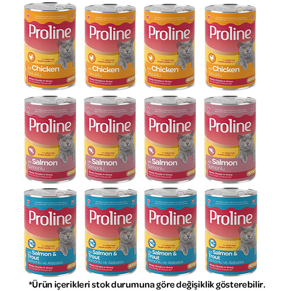 Proline Sos içinde Et Parçacıklı Karışık Kedi Yaş Maması 400 Gr X 12 Adet - 1