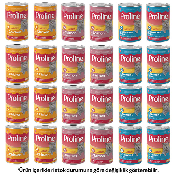 Proline Sos içinde Et Parçacıklı Karışık Kedi Yaş Maması 400 Gr X 24 Adet - 1