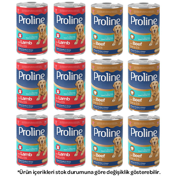 Proline Sos içinde Et Parçacıklı Karışık Köpek Yaş Maması 400 Gr X 12 Adet - 1