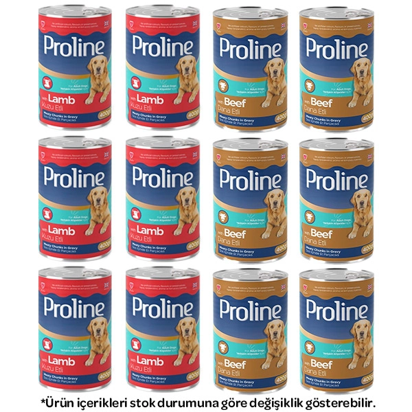 Proline Sos içinde Et Parçacıklı Karışık Köpek Yaş Maması 400 Gr X 12 Adet - 1