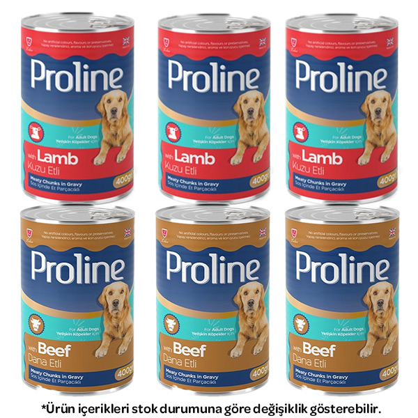 Proline Sos içinde Et Parçacıklı Karışık Köpek Yaş Maması 400 Gr X 6 Adet - 1