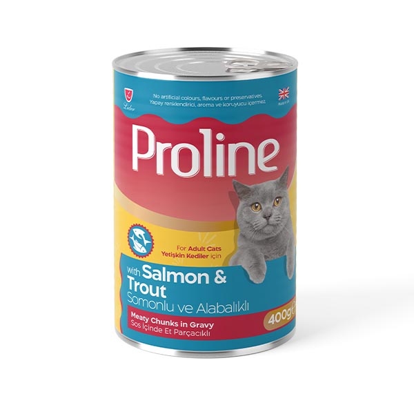 Proline Sos içinde Et Parçacıklı Somonlu ve Alabalıklı Yetişkin Kedi Maması 400 Gr - 1