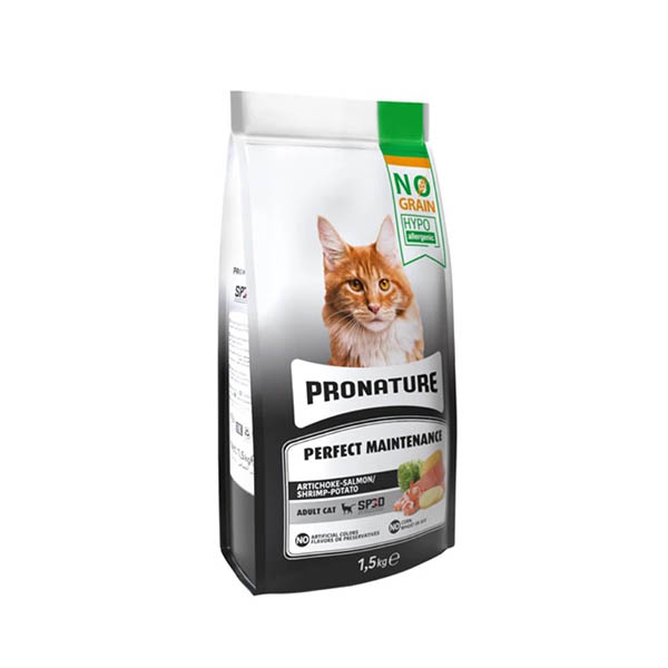 Pronature Tahılsız Yetişkin Kuru Kedi Maması (Perfect Maintenance) Karidesli Somonlu & Patatesli ve Enginarlı 1.5 kg - 1